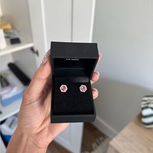 Rose gold pink sapphire and diamond Stud Earrings